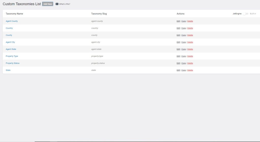 Sample of Real Estate Elementor Taxonomies