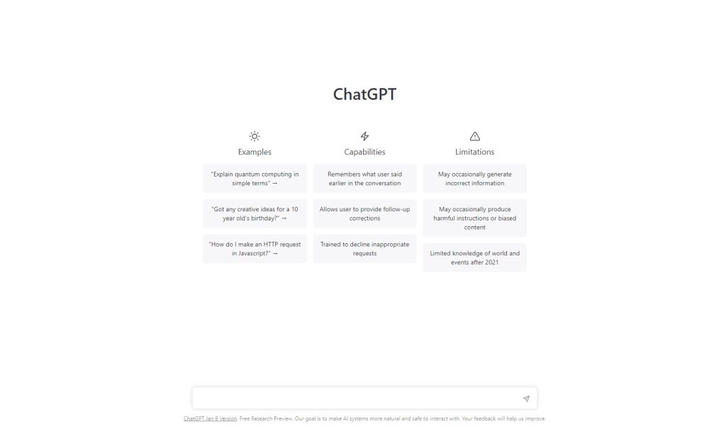 Interface of ChatGPT